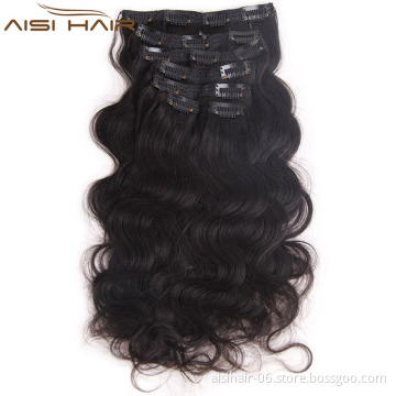 Aisi Hair Long Body Wave 16 Clips In Human Hair Extension ,  Brazilian Hair Pieces